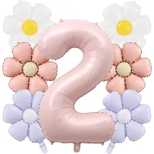 Happy Birthday Number balloon Flower Balloon Set Birthday Party Decoration (Number 2)