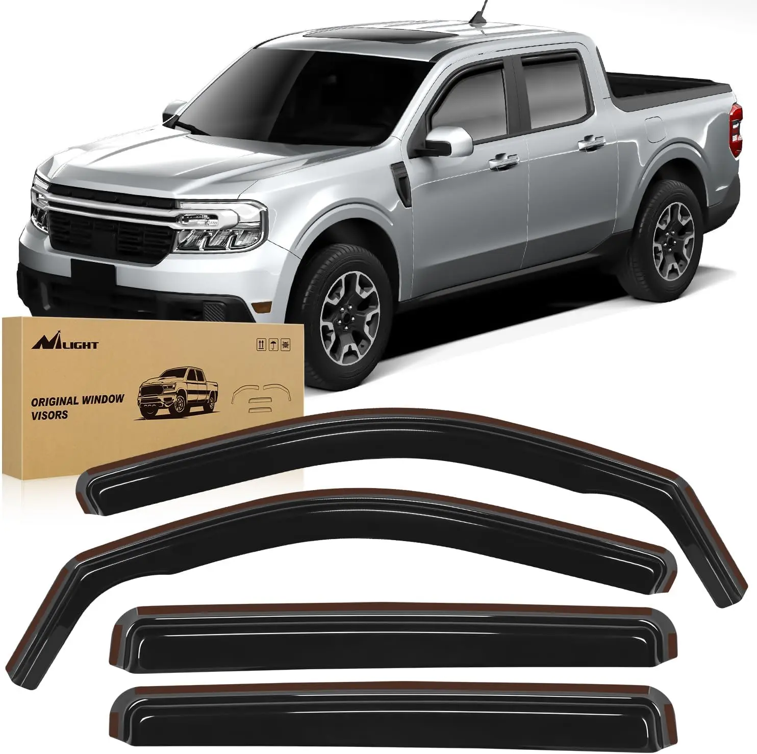 Nilight 4-Pieces Window Rain Guards, Vent Window Deflectors for Ford Maverick 2022-2024 XL/XLT/Lariat, Car Truck Vehicle Car Accessories, Four-Pieces Sun Visor
