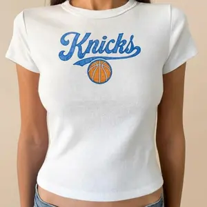 New York Baby Tee Y2K, Retro Basketball Graphic , Y2K Style Micro Rib Shirt, Sporty Streetwear Top for Women