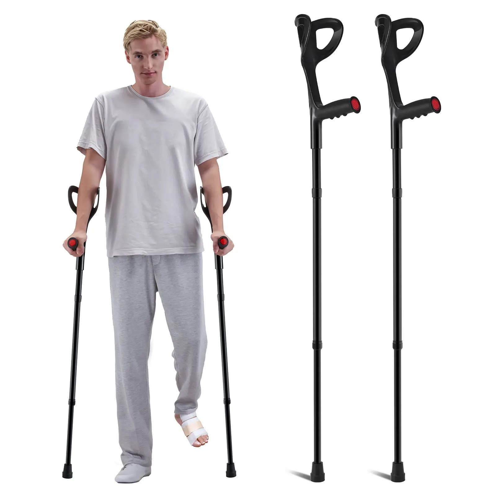 VEVOR Adult Forearm Crutches, 1 Pair Lightweight Aluminum Folding Crutches with 10-Level Adjustable Height (140-180 cm), Open Cuff, 350LB Capacity for Leg Injury Surgery Patients, Tool