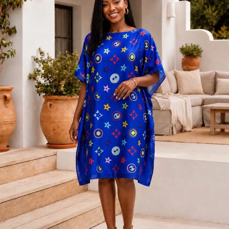 Women’s Short Moo Moo Kaftan Dress with Matching Head Scarf | One Size Fits Most Casual Womenswear Summer