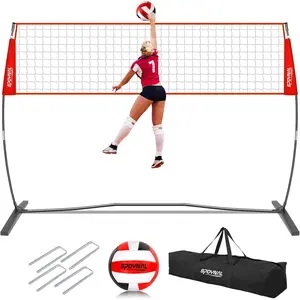 12FT/20FT Portable Freestanding Volleyball Training Set for Outdoor Indoor Backyard Practice with Adjustable Height Carry Bag and Volleyball