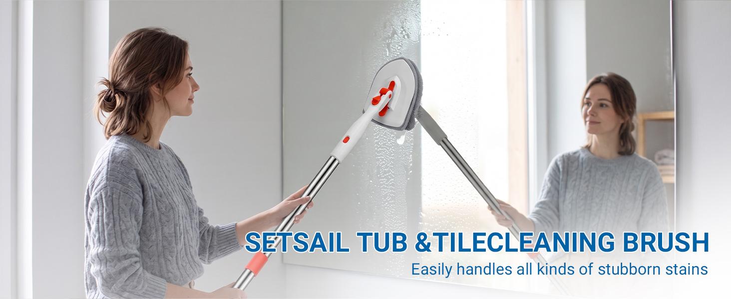 GLUMZRK 3-in-1 Floor Scrub Brush with 52-in Adjustable Long Handle & 3 Detachable Brush Heads - Cleaning Tools for Long Reach Multi-Surface Clean in Bathroom, Kitchen