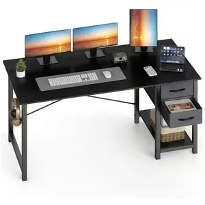Computer Desk with Removable Drawer, 47 Inch Home Office Gaming Desk, Left or Right Side Attachment, X-Frame Study Table with Side Hook for Small Space