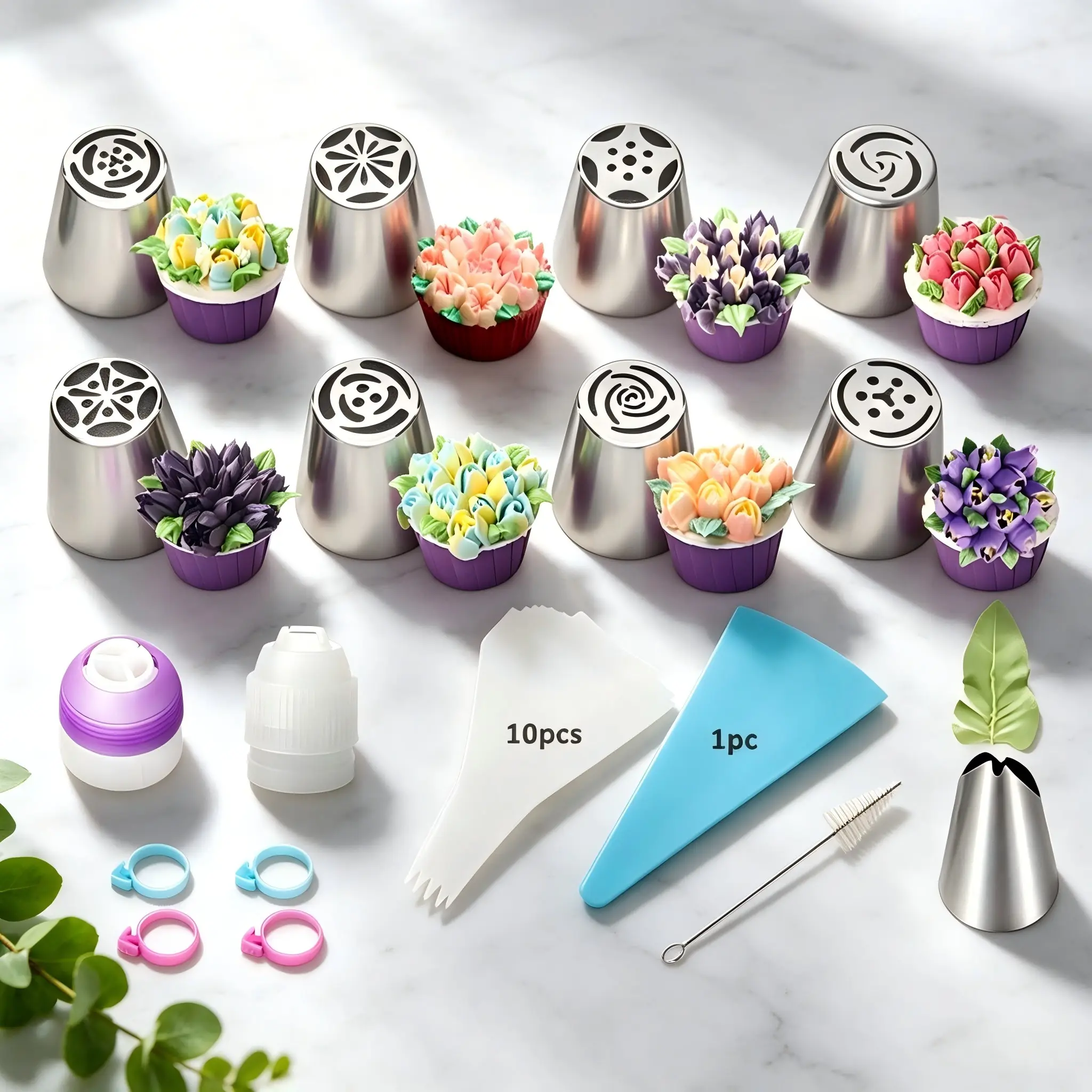 27PCS Floral Icing Piping Nozzle Set, Food Grade Stainless Steel Durable, Russian Tulip Multi Pattern, For DIY Cake Cookie Candy Pastry Baking, Smooth Flow Easy Clean Multi-use, Home Kitchen Baking Tools, Pastry Decorating Tools, Baking Supplies