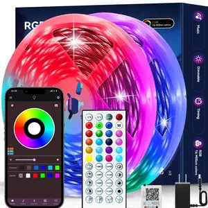 100FT Smart led lights RGB led light bedroom with 44 Keys IR Remote, App Control, Music Sync, Timer & Dimmable Brightness,Flexible adhesive design for bedroom & gaming room. Perfect ideal present for family, led lights bedroom