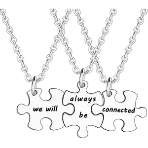 3PCS We Will Always Be Connected Necklace Set, Best Friends Necklace for 3, Friendship Jewelry Gift for Sisters Friends