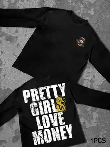 Unisex Graphic Long Sleeve Print T-Shirt, Casual Fitted Design, Comfortable Streetwear, All Seasons Wear, Trendy Urban Fashion