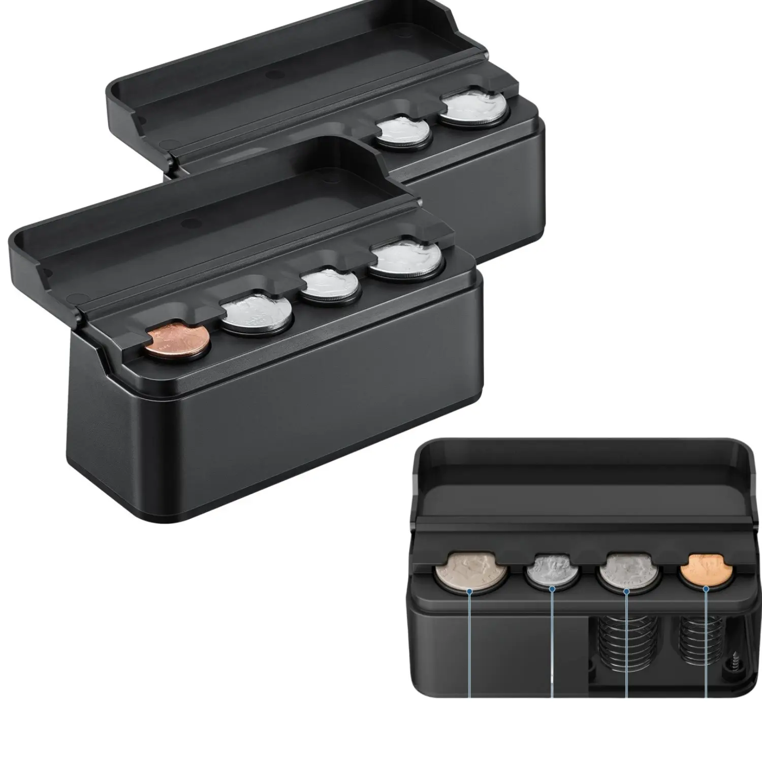 ONESHOW HOME Universal Car Coin Holder, Car Change Organizer for Quarters, Dimes, Nickels & Pennies, Dashboard Coin Storage Box