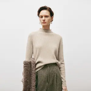 Women's Seamless Heavyweight Cashmere Sweater, Classic Crewneck Pullover Knit Top, Warm Winter Clothing for Daily Wear