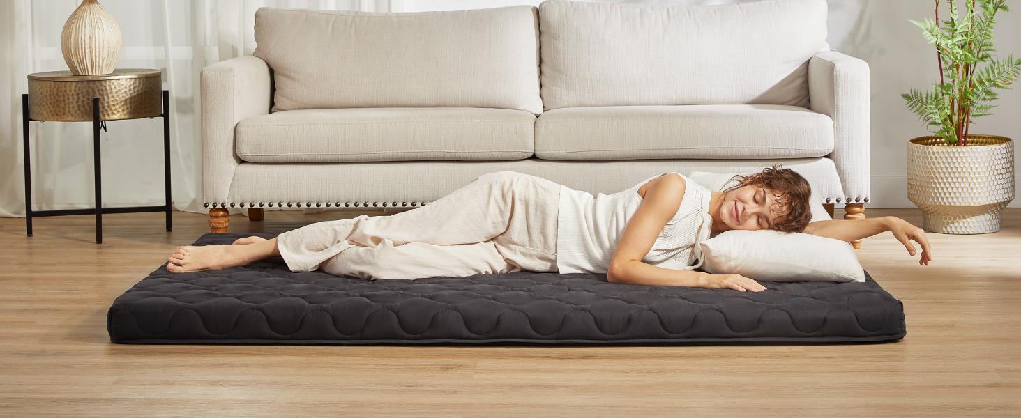 SpringGlowUp【BEDLORE】Luxurious Twin Size Japanese Floor Futon Mattress: 3" Thick Tatami Mat with High-Density Foam & Viscose from Bamboo – Foldable, Portable Roll-Up Sleeping Pad for Guests & Everyday Comfort