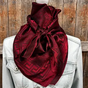 35X35" Burgundy Jacquard Wild Rag / Scarf WR4001