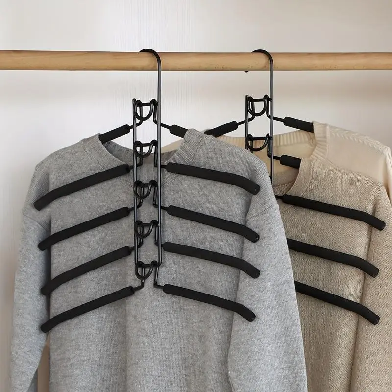 5-Piece Heavy-Duty Space-Saving Clothes Hangers, Multi-Layer Metal Closet Organizer with Non-Slip Foam Pads, Closet Organization, Wardrobe Organizer, Ideal for Coats, Sweaters, Suits, T-Shirts, Storage Hanger, Multifunctional Hanger