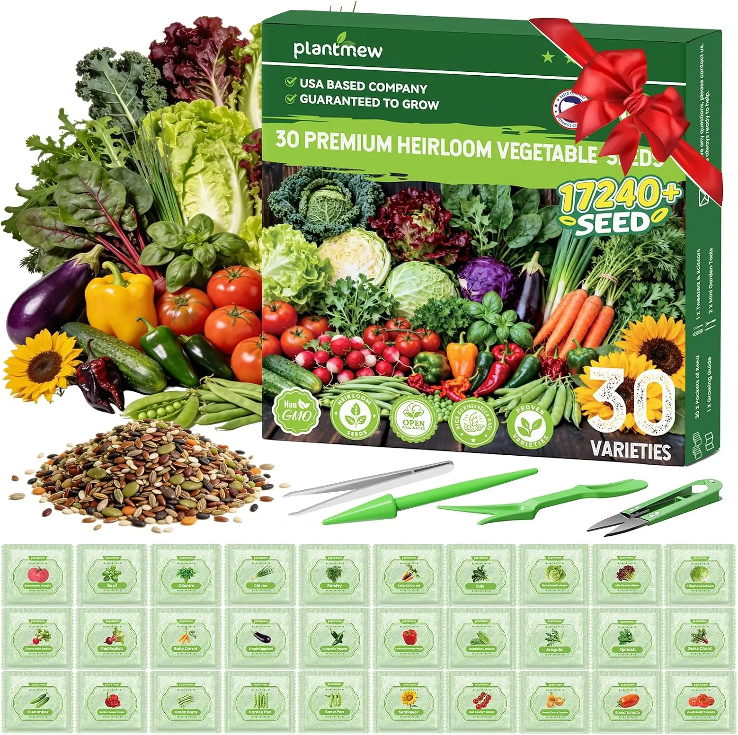 30 Vegetable Seeds Variety Pack, 17,200+ Heirloom Non-GMO Vegetable Seeds for Planting, Including Tomato, Lettuce, Pepper & Cucumber for Indoor, Outdoor & Greenhouse Gardening