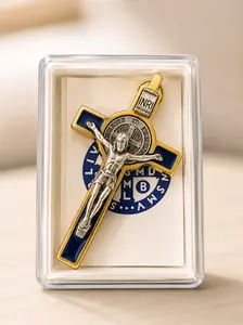 MEDAILLE DE SAINT BENOIT BLUE ENAMEL DOUBLE TONE MEDAL