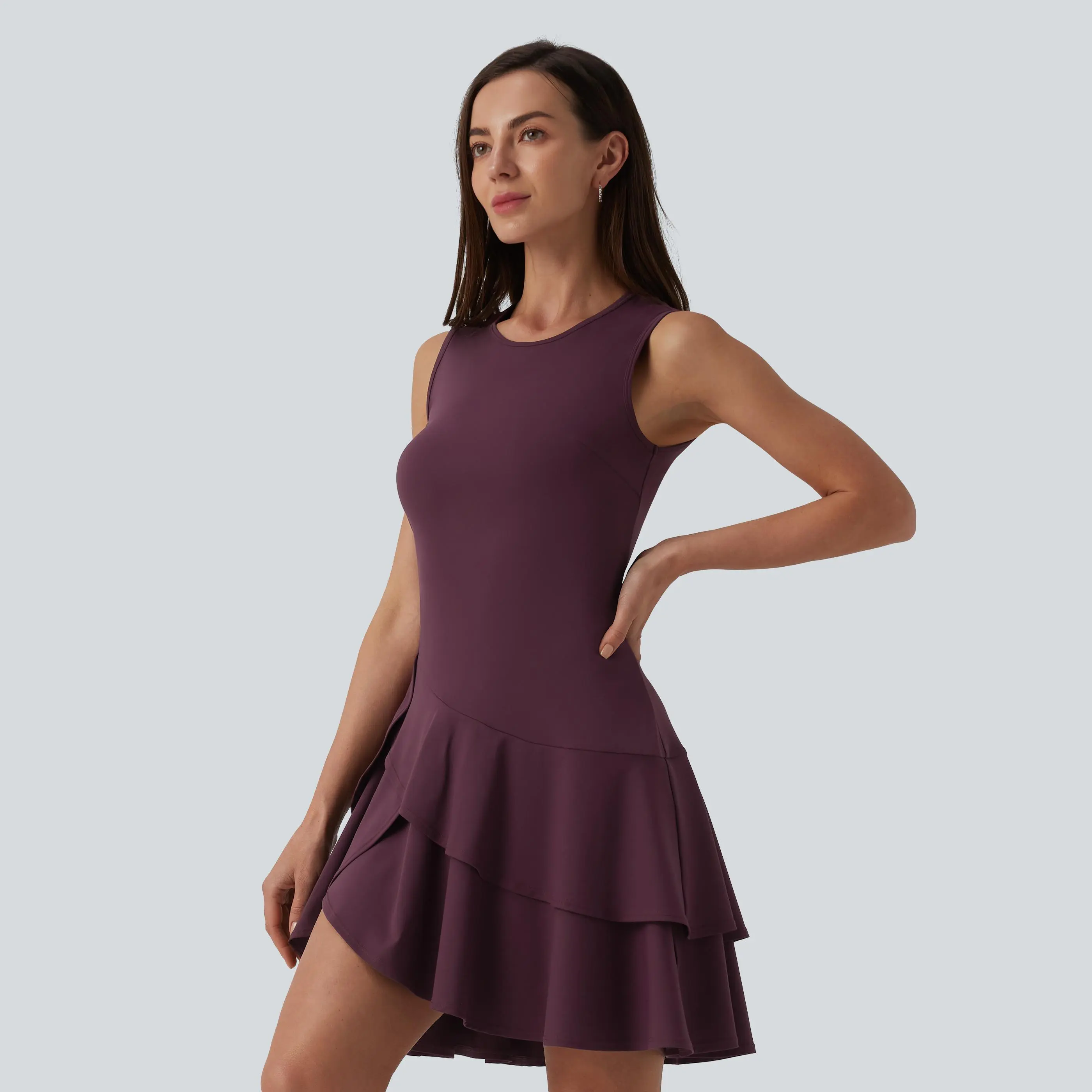Halara SoftlyZero Airy Round Neck Sleeveless Layered Ruffle Hem InstantCool Mini Casual Dress