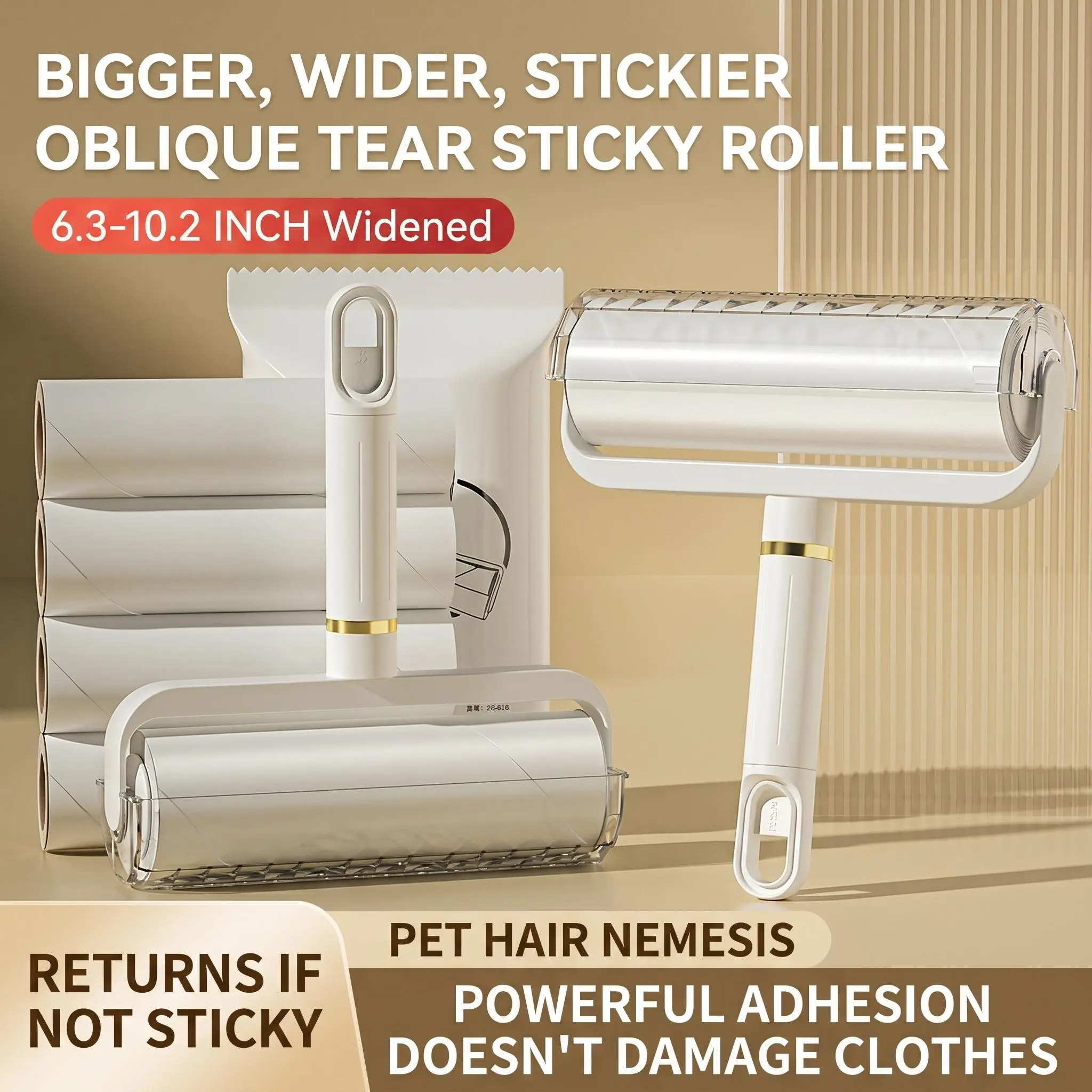Washable Lint Roller Reusable Remover - Strong Adhesion, Dust - Proof Cover, Hanging Hole - Silicone Material for Clothes, Sofa, Carpet - Pet Hair Remover & Dust,White