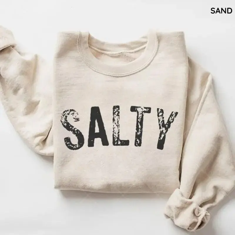 Salty Retro Summer Beach Women’s Graphic Crewneck Sweatshirt for Casual Coastal Style, by Kaylan Eppes, USA-Made & Printed Apparel