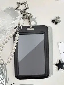 Card Holder with Star and Pearl Charms, Cute Cartoon Style, Ideal for Ids, Keys, Photos, Keychain Badge Reel, Perfect Gift for All Occasions