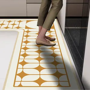 Modern Geometric Circle L-Shaped Kitchen Mat, Decorative Rug, Non-Slip Water-Absorbent Floor Mat, Oil-Proof Stain-Resistant, Easy to Clean, Geometric Pattern Rug