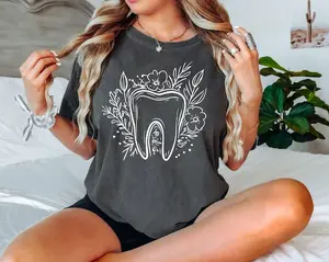 Floral Tooth Shirt | Dentist Gift | Dental Hygienist T-Shirt | Dental Assistant Sweatshirt | Dental Student Gift | Cute Tooth Graphic Top Womenswear