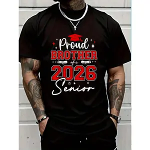 100% Cotton Senior 2026 Proud Brother Of A 2026 Senior Graduate T-Shirt Women's Men's Graphic Tee Crew Neck summer vacation Tops