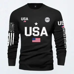 Men's 2026 Fashion Long Sleeve T-Shirt American Street Flag SUA Print Style All Seasons Suitable Outdoor Sports and Exercise Wear Athletic T-Shirt Perfect Gift for Boyfriend Stylish Long T-Shirt