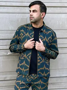 Disturbia - Teal Blue Handcrafted Ikat Jacket Cotton