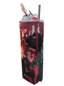 Halloween Horror Characters tumbler w/drip and 3D lid topper stainless steel skinny Drinkware with lid and straw Flasks Clay Beverage Mug