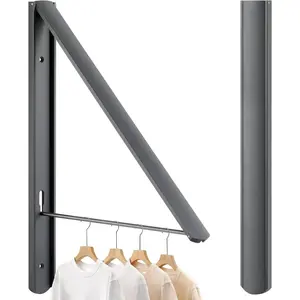 Foldable Clothes Drying Rack, Wall Mounted Retractable Drying Rack Clothes Hanger, 0.43'' Thickness Space Saving Laundry Racks and Closet Organizer,  (Dark Gray)