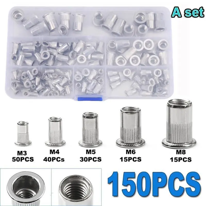Stainless Steel Rivet Nut Kit, 1 Set Threaded Rivet Nut Assortment Kit, Car Repair Tool for Automotive, Furniture, Electrical and Industrial Applications, Hardware, Heavy Duty, Hand Tools