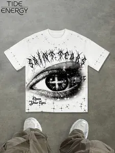Y2K Retro Saint Light Print T-Shirt, Men's Loose Drop Shoulder Casual Tee, All-Over Sparkle Eye Design, Soft Cotton Fabric, Multi-Style Wear Grunge Streetwear for OOTD, Dates & Urban Outings