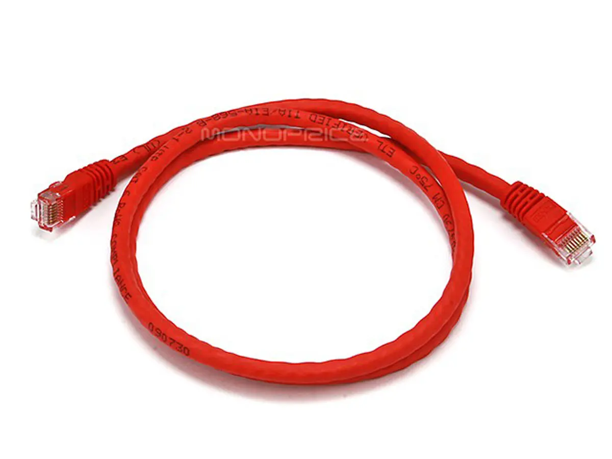 Monoprice 2376 3 ft. 24AWG Cat6 500MHz Crossover Bare Copper Ethernet Network Cable, Red