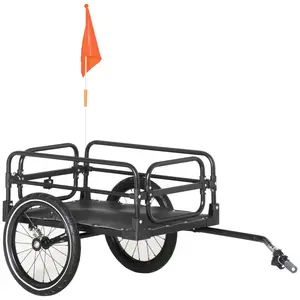 Bike Cargo Trailer – Bicycle Trailer with Suspension. Triple Safety Features (Flag + Reflector + Reflective Strips). 16" Wheels. 88 lbs Max Load. Foldable
