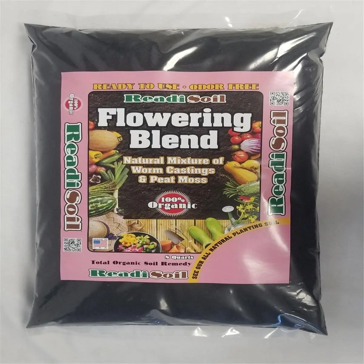 Readi Soil RSFB-8 100% Organic Flowering Blend Garden Soil - 8 Qt., 8 lbs. with Site Managed Worm Castings, Deep Woods Peat Moss, Non-GMO Corn Silage