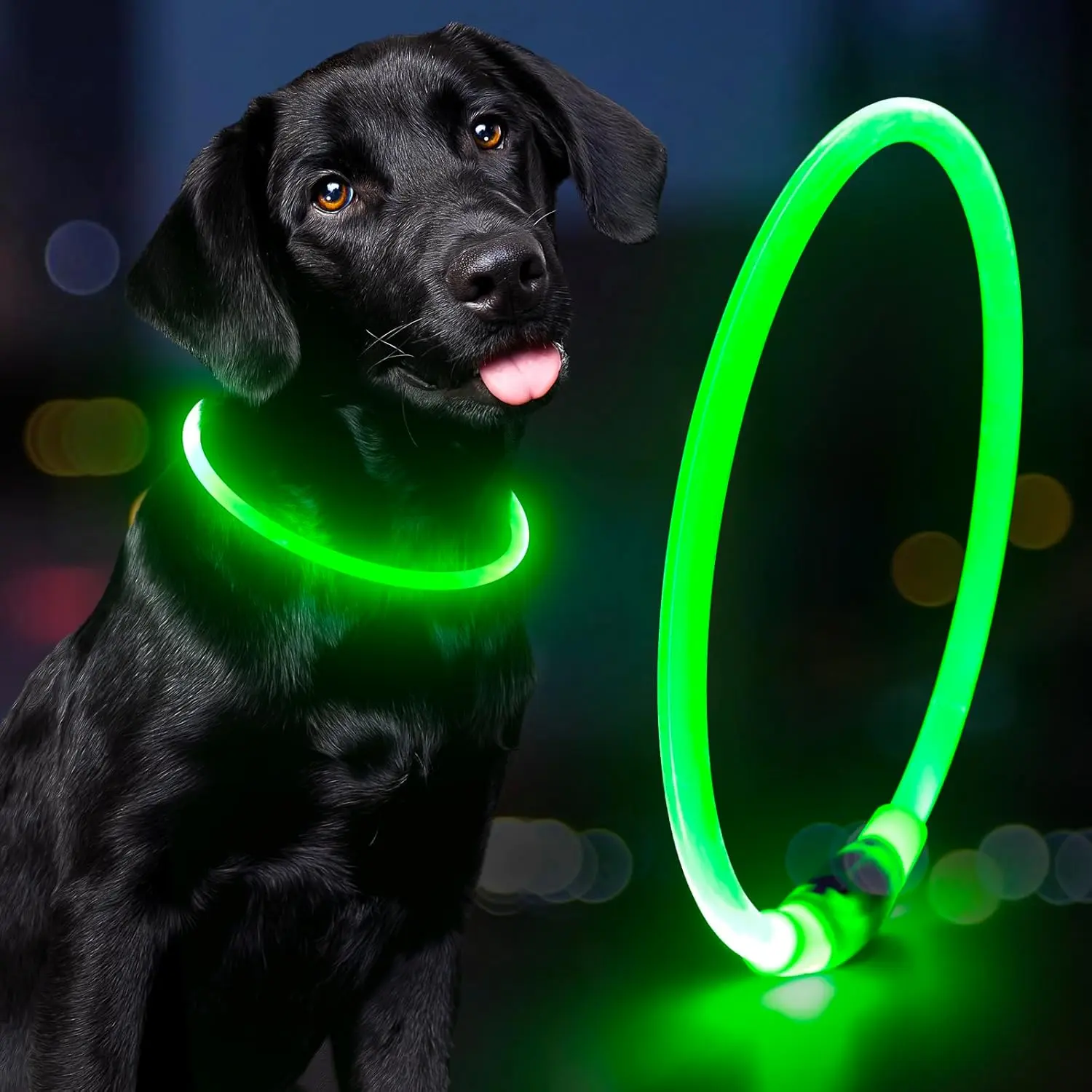 Led Dog Collar - Waterproof Lighted Pet Collar Rechargeable for Night, TPU Cuttable Light up Doggie Collar for Small, Medium, Large Dogs Walking (Green) Domagiker