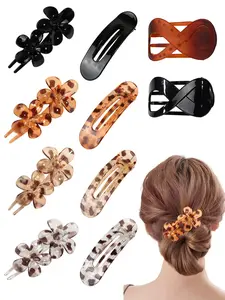10pcs stylish simple and versatile safety hairpin, flat hairpin, leopard print flat claw clip 23 styles of hairpin, suitable for ladies flat design, very light, can be worn on a chair or lying flat, Flat Hair Clips