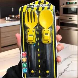 Colorful 3D Car Themed Toddler Kids Fork Spoon Set, Self Feeding Utensils for Boys Girls, Learn To Eat Independently, Easy Hold Sturdy Easy Clean, Birthday Gift Card Box Packaging for Ages 3 Up Fun Eating Experience
