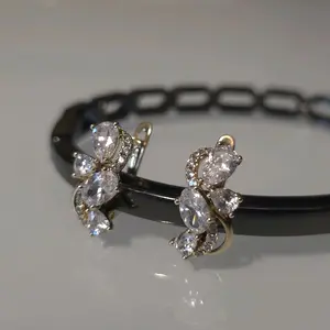 Cubic Zirconia Vine Huggies 14k Gold Plated Earrings with Sparkling Stones for Everyday Wear