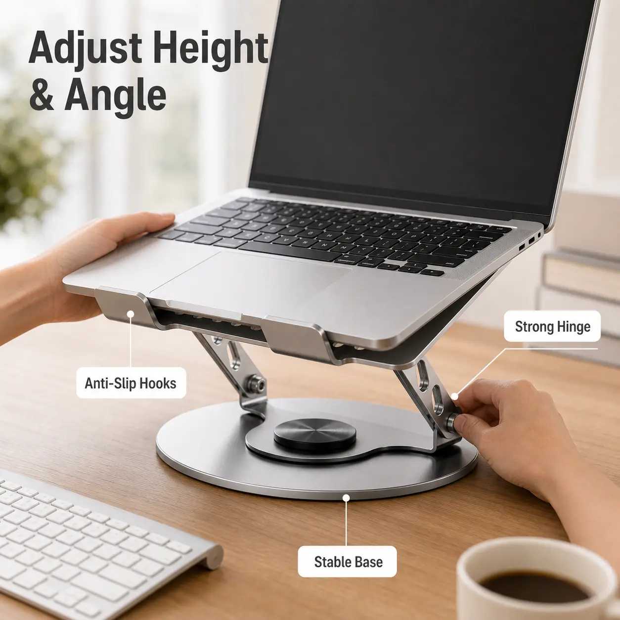 360° Rotating Laptop Stand, Adjustable Foldable Aluminum Laptop Stand, 2-in-1 Multifunctional Laptop Stand Hub for Gaming Laptop and Mobile stand, Portable Laptop Holder Compatible with MacBook, Father’s Day Gift for Working Men