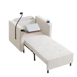 【Shipped in Two or More Packages】Giratree Furniture 37" 1 Seater Chenille Convertible Sleeper Chair Bed with Pull-Out Table, Reclining Armchair Sofa for Bedroom, Dorm, Home