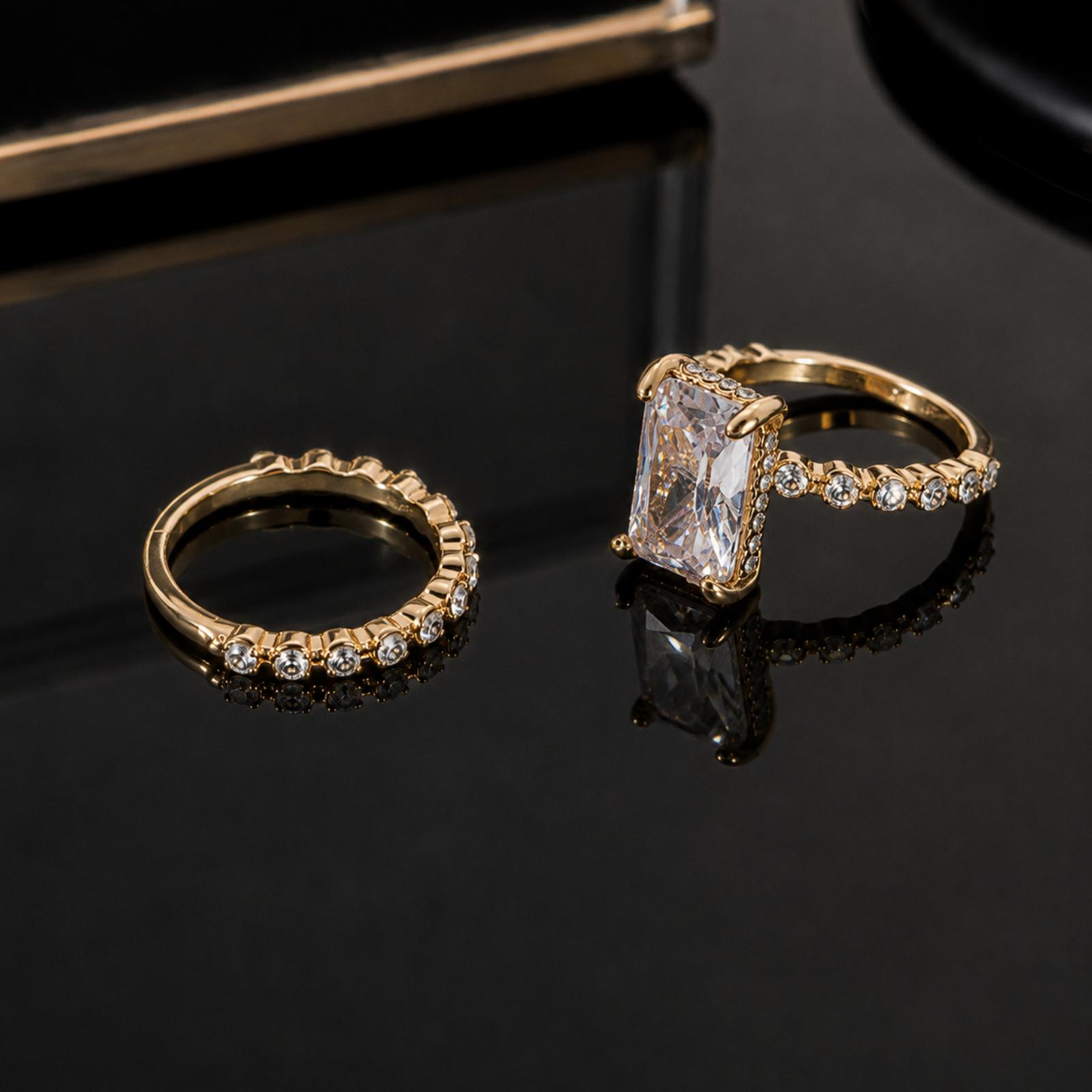 Women's 2-Piece Cubic Zirconia Ring Set – Gold-Plated Jewelry Suitable for Engagement, Promise, or Anniversary Gifts.