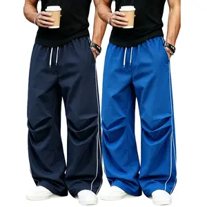 2-pack — Men’s loose long pants, drawstring wide-leg athletic pants, casual long pants with side stripes streetwear style, suitable for autumn wear