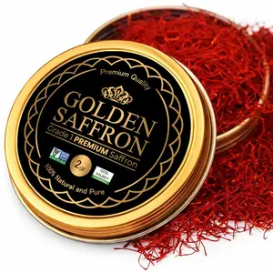 Golden Saffron, Finest Pure Premium All Red Saffron Threads, Grade A+ Super Negin, Non-GMO Verified. For Tea, Paella, Rice, Desserts, Golden Milk and Risotto
