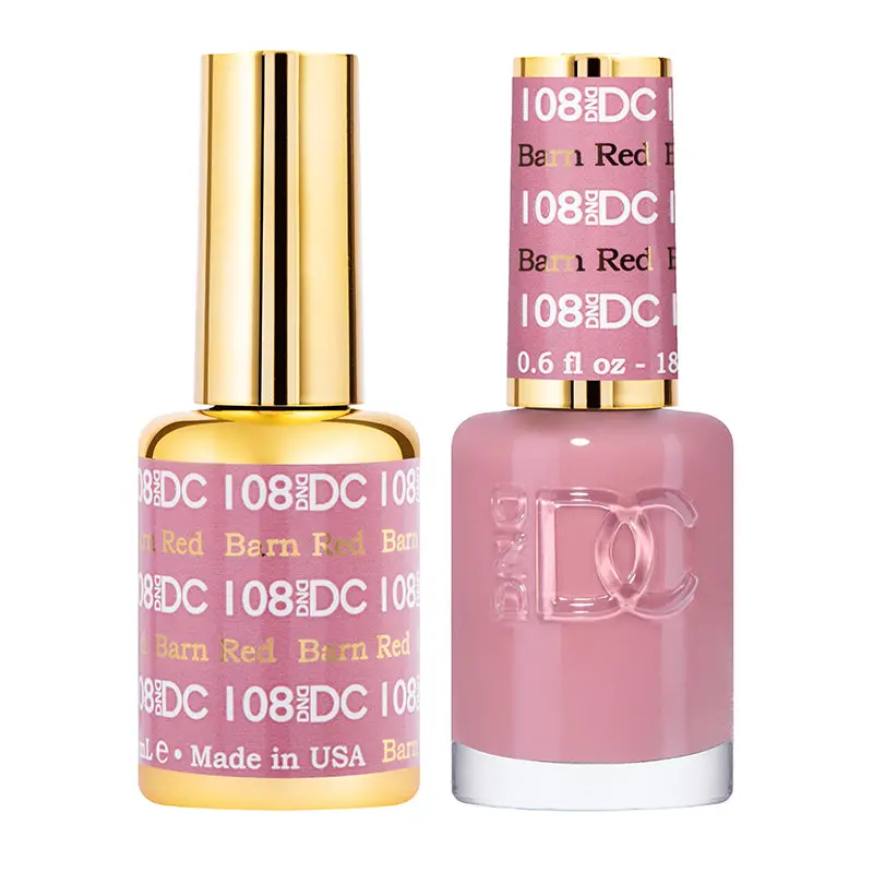 DAISY DND DC Duo Set with Gel Nail Polish and Matching Regular Lacquer, Professional Manicure Color, #108 Barn Red, Uv, Cosmetic, Bottle, Unisex, Two Bottles