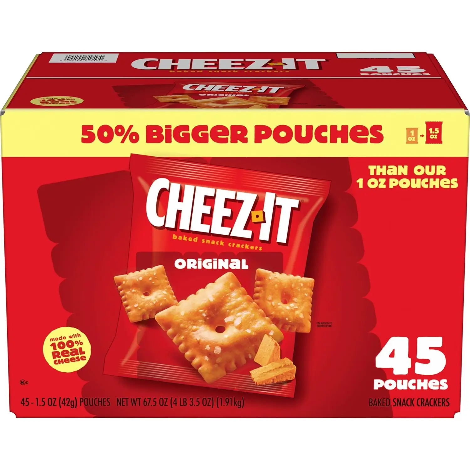 Cheez-It Original Baked Square Savory Crisps - 1.5 oz Individually Wrapped Grain Snack Cheese Treats with Reduced Iron, 45-Pack for Teachers