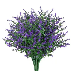 8pcs Artificial Flower Plastic Lavender Fake Plant Wedding Home Garden Decoration Bridal Bouquet Table Setting Household Supplies