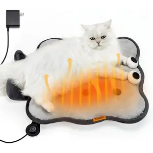 Heated Cat Bed for Indoor Pets Pressure-Activated Cat Heating Pad Extra Large Electric Pet Heated Pad Adjustable Temp Pet Heating Pads with Removable Cover Biscuits Grey 21"X 21"