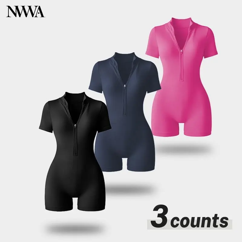 Tummy Control Workout Jumpsuit for Women, High-Stretch Half-Zip Short Romper, Slimming Activewear for Yoga, Gym, Tummy Control Jumpsuit, Rompers For Women, Jumpsuits For Women tiktokshopbacktoschool,back to school,back to school haul