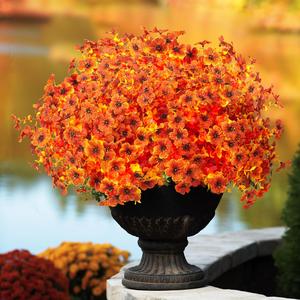 12 bundles artificial fall flowers for outdoors fake plants uv resistant plastic plants shrubs bushes for home fall front door porch garden autumn decor (fall orange)without the vase